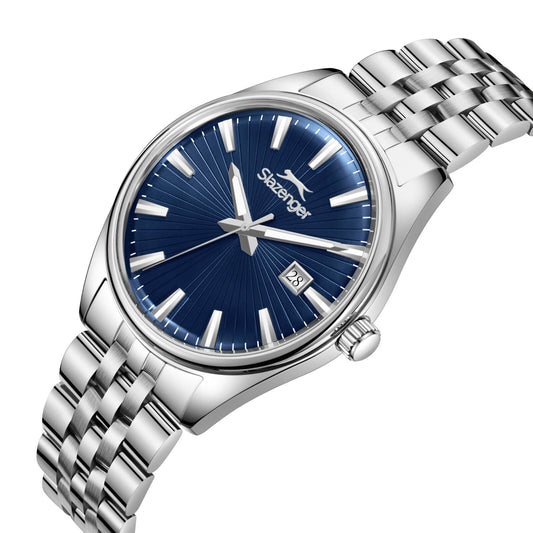Slazenger Heritage Day Date Window Dark Blue Dial Silver Watch - SL.09.2580.1.390