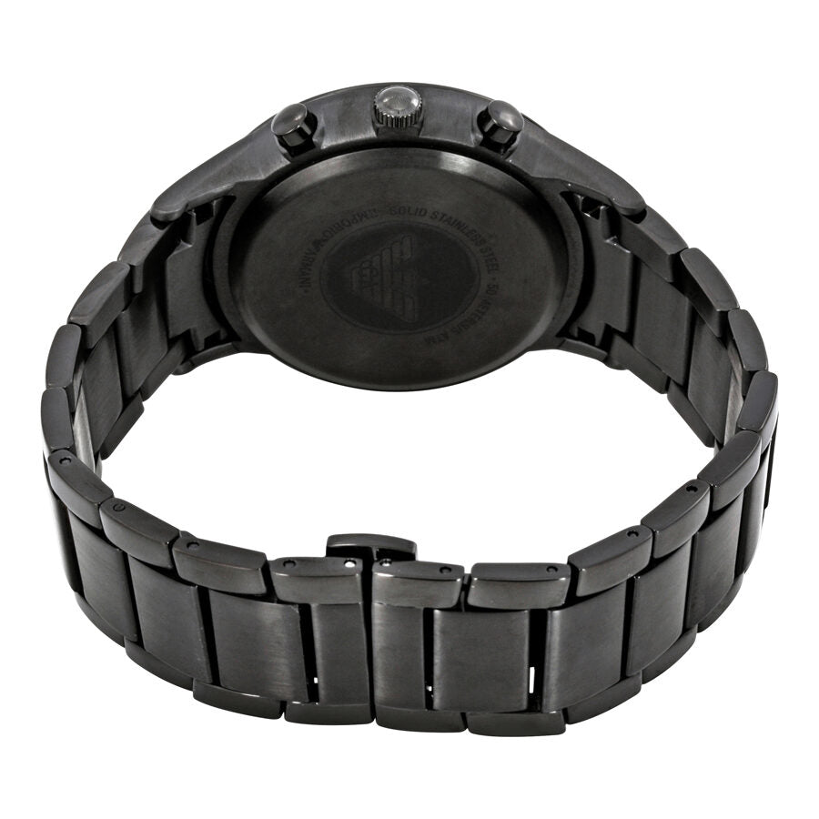 Back view of Emporio Armani AR2453 watch showing black stainless steel caseback