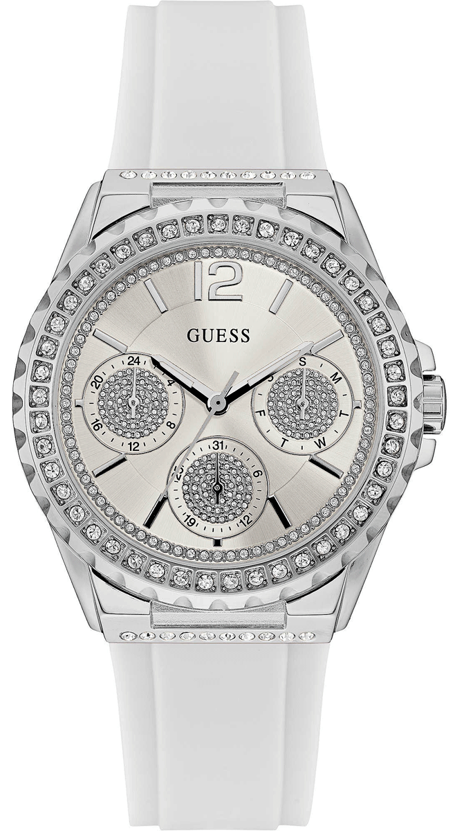 Guess Starlight White Rubber Strap Crystal Dial Women's Watch W0846L8 - Big Daddy Watches