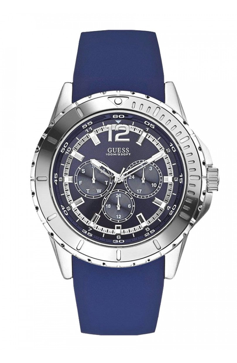 Guess Men's Quartz Stainless Steal Bule Silicone Strap Men's Watch W0485G3 - Big Daddy Watches