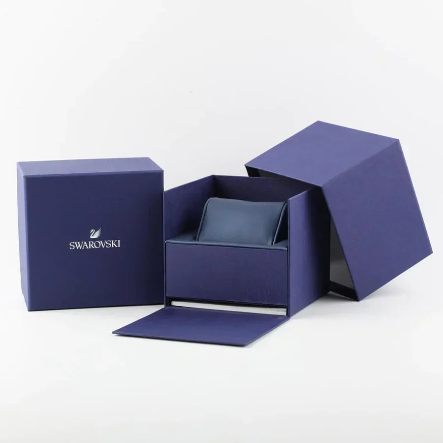 Swarovski Passage Chrono Crystal Cupchain Bezel Navy Dial Blue Leather Women's Watch 5580342