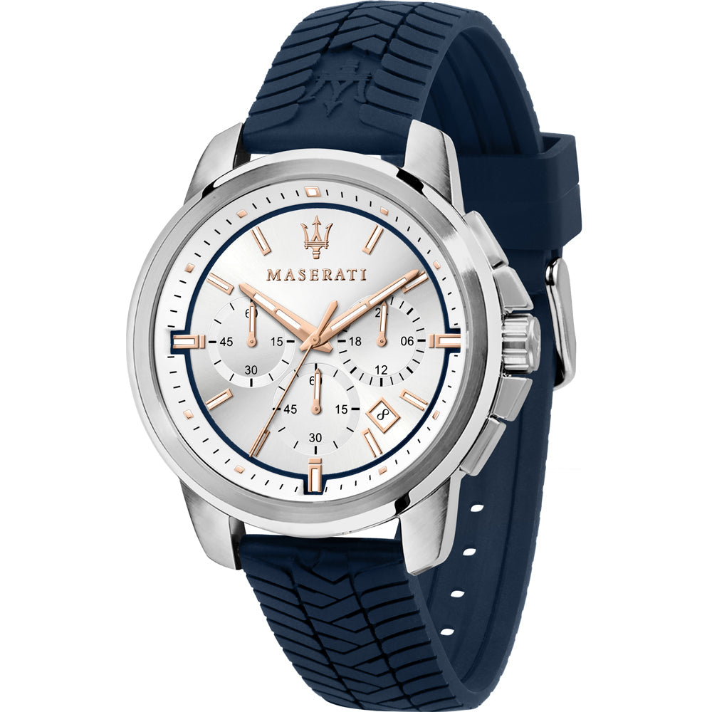 twee weken Gezamenlijke selectie Baleinwalvis Maserati 44mm CHR W/Silver Dial Blue Strap Men's Watch R8871621013 –  showtimewatches.com