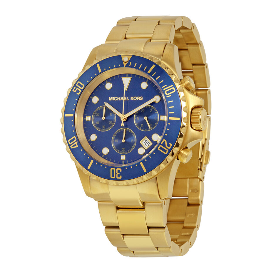 Michael Kors Everest Chronograph Navy Dial Gold tone Men s Watch MK826 showtimewatches