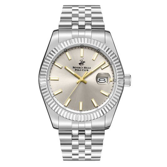 Beverly Hills Polo Club Beige Dial Silver Date Watch - BP3018X.361