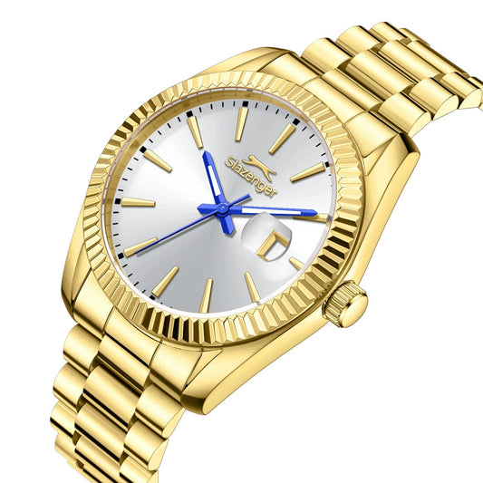 Slazenger Classic Day Date Window Sunray Silver Dial Gold Watch - SL.09.2583.1.130
