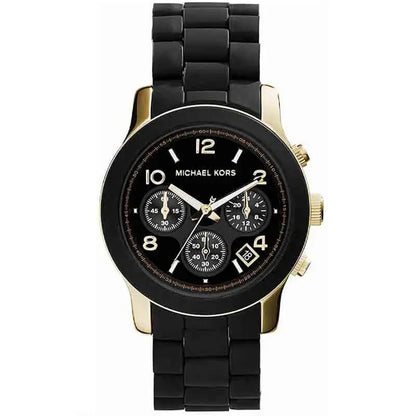 Michael Kors Runway Chronograph Black Rubber and Gold Strap Watch - MK5191
