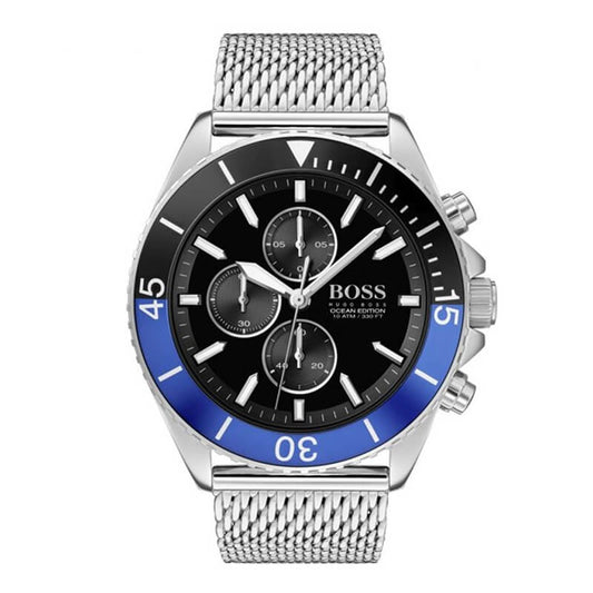 Hugo Boss Ocean Edition Chronograph Black Dial Silver Mesh Strap Watch for Men - 1513742 1513742 - Image 1