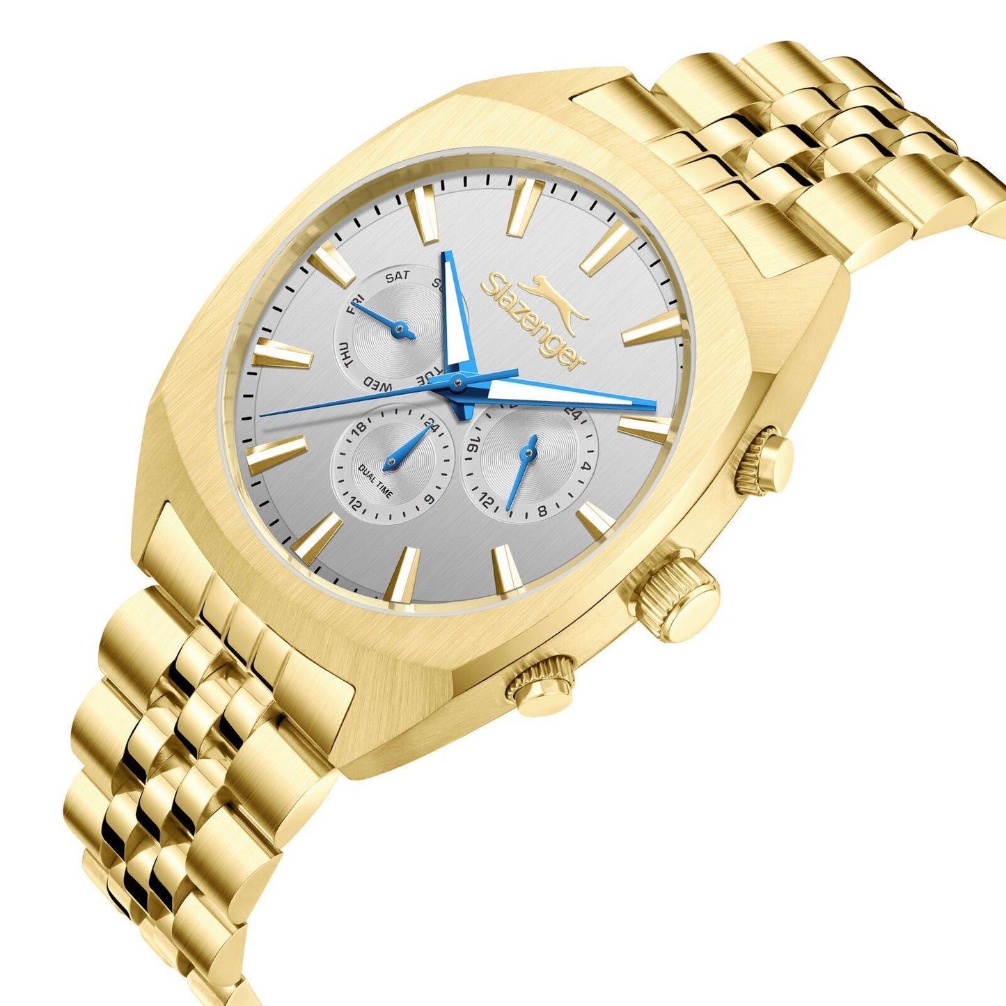 Slazenger Luminous Multifunction Silver Sunray Dial Gold Watch - SL.09.2574.2.130