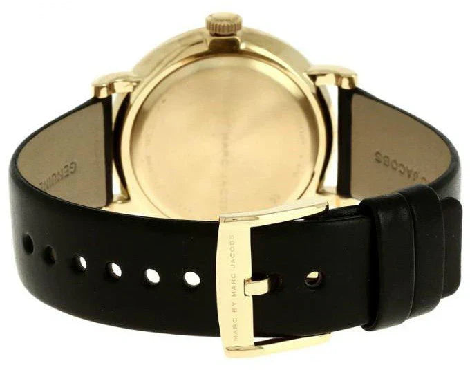 Marc By Marc Jacobs Baker Black Leather Gold Tone Watch MBM1399