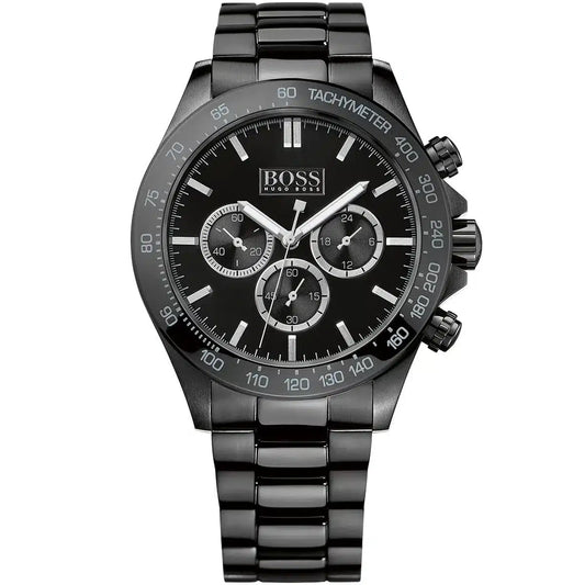 Hugo Boss chronograph men's watch with black dial and stainless steel band