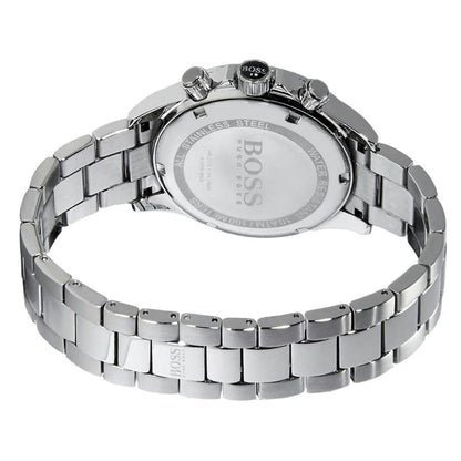 Hugo Boss Ikon watch caseback showing engraved BOSS logo and water resistance details