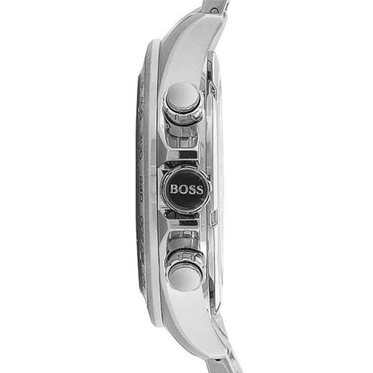 Hugo Boss Ikon chronograph watch angle view showing pushers and profile