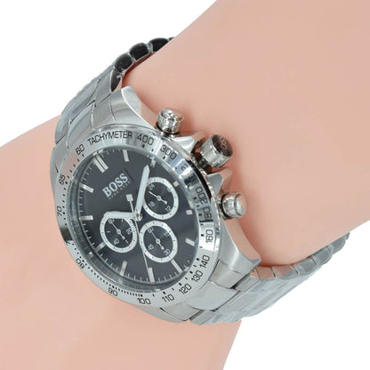 Hugo Boss Ikon chronograph black dial watch worn on wrist