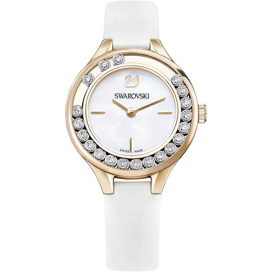Swarovski Lovely Crystals Rose Gold White Leather Strap Women's Watch 5242904