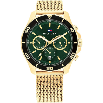 Tommy Hilfiger Chronograph Dark Green Dial Gold Mesh Strap Men's Watch - 1792093