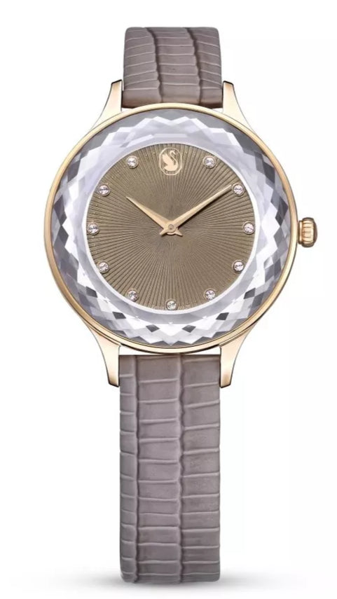 Swarovski Octea Nova Sapphire Glass Bezel Taupe Dial Rose Gold Tone Women's Watch 5649999