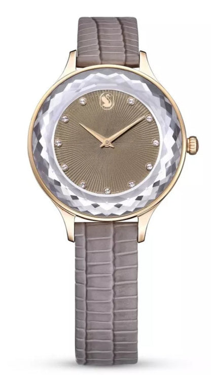 Swarovski Octea Nova Sapphire Glass Bezel Taupe Dial Rose Gold Tone Women's Watch 5649999