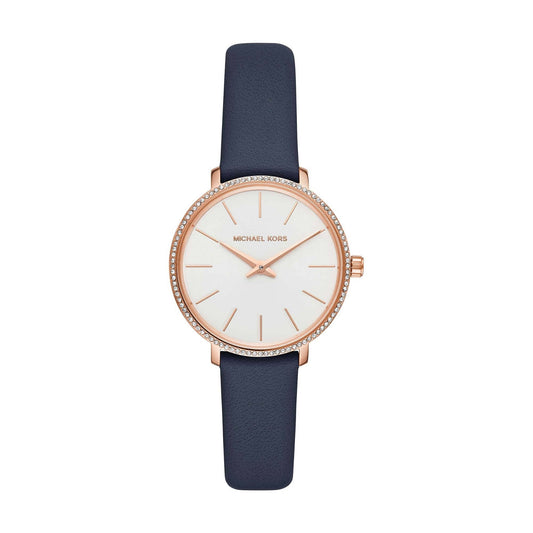 Michael Kors Pyper Three-Hand Rose Gold-Tone and Blue Leather Women's Watch - MK2804