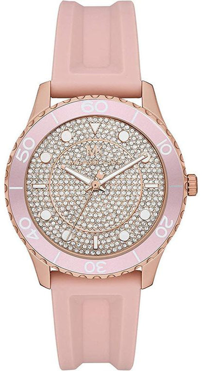 Michael Kors Oversized Runway Dive Pavé Rose Gold-Tone and Silicone Women's Watch - MK6854