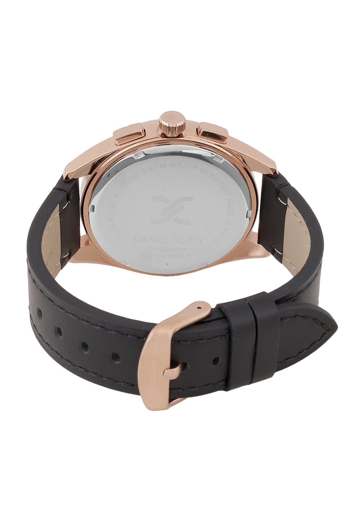 Daniel Klein Exclusive Black Dial and Genuine Leather Strap Rose Gold Watch - DK.1.13902-3