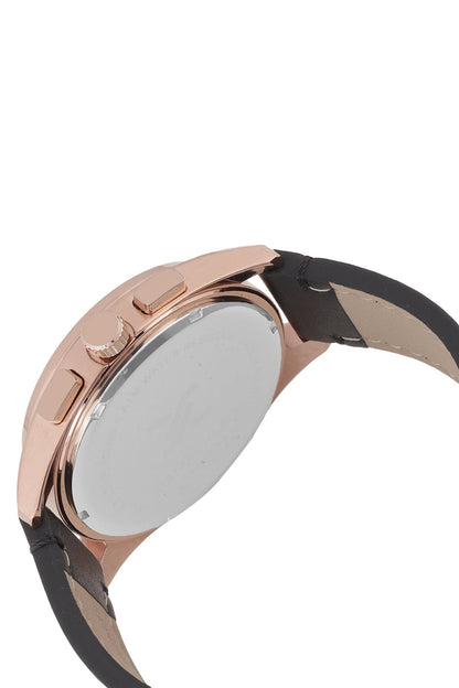 Daniel Klein Exclusive Black Dial and Genuine Leather Strap Rose Gold Watch - DK.1.13902-3