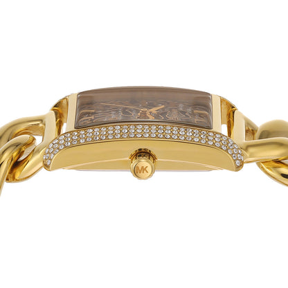 Michael Kors Mini Emery Animal Pavé Rectangular Gold Curb-link/chain Women's Watch - MK7437