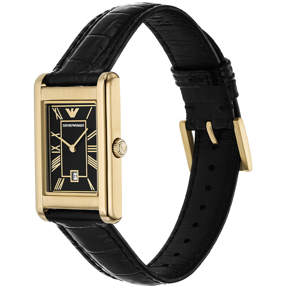 Emporio Armani Two-Hand Date Black Leather Gino Watch AR11666