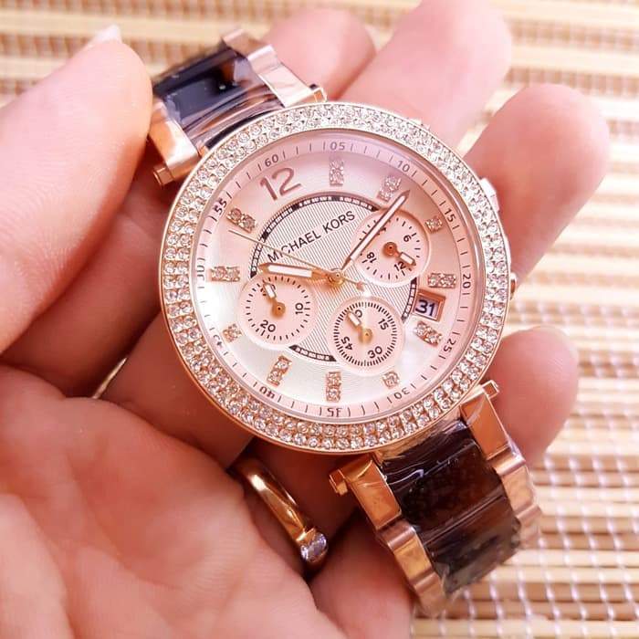 Michael Kors Parker Chronograph Rose Dial Rose Gold Ladies Watch MK5538