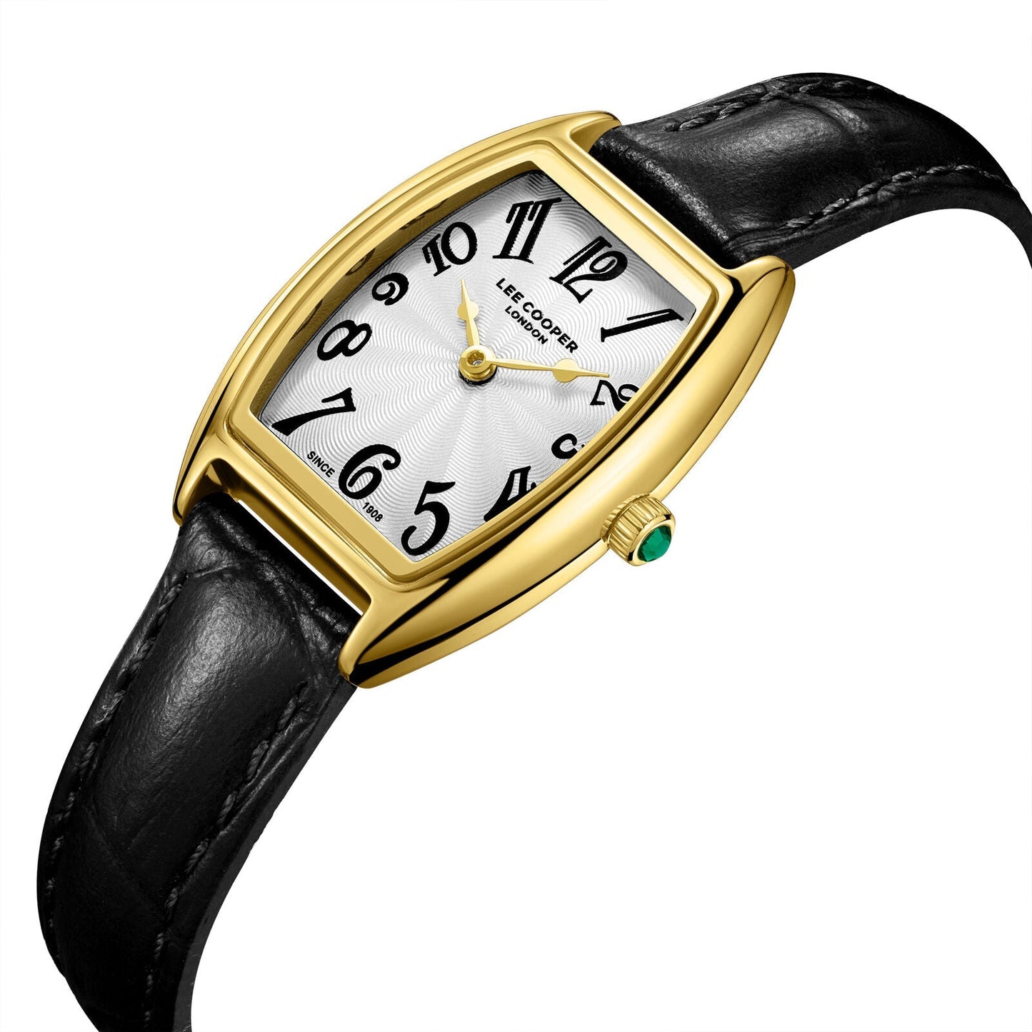 Lee Cooper Rectangular White Dial Black Genuine Leather Gold Watch - LC08315.131