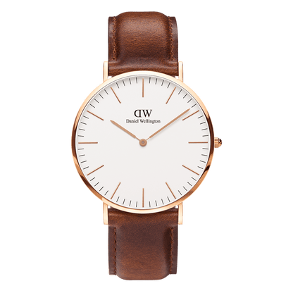 Daniel Wellington St Mawes 36mm White Dial Brown Genuine Leather Gold  Watch - DW00100187