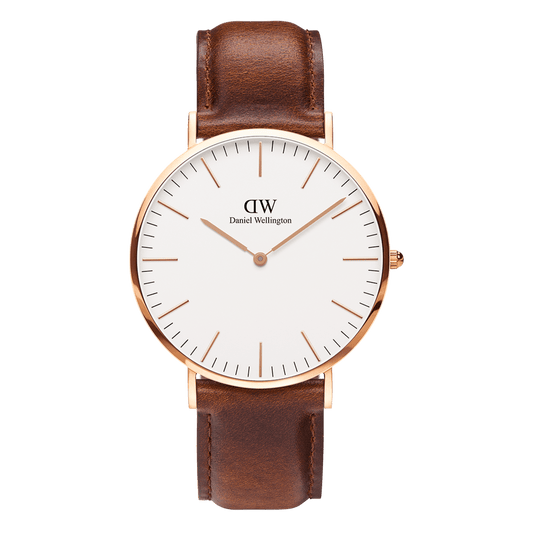 Daniel Wellington St Mawes 36mm White Dial Brown Genuine Leather Gold  Watch - DW00100187