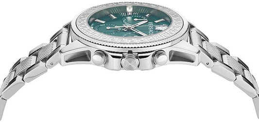 Versace Greca Action Chronograph Quartz Green Dial Silver Steel Strap Watch for Men - VE3J00422