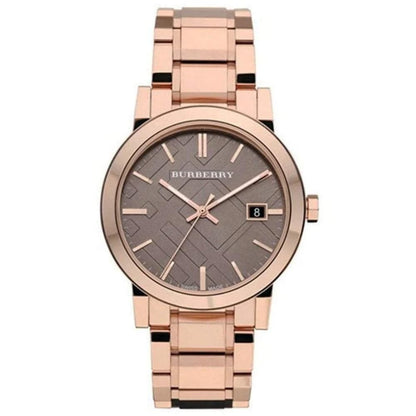 Burberry The City Check Stamped Sunray Brown Dial Rose Gold Stainless Steel Unisex BU9005
