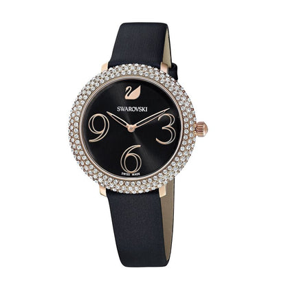 Swarovski Crystal Frost Black Dial Black Leather Strap Women's Watch 5484058
