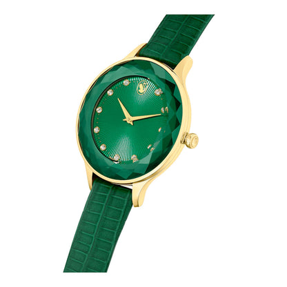 Swarovski Octea Nova Sapphire Glass Bezel Green Dial Leather Strap Women's Watch 5650005