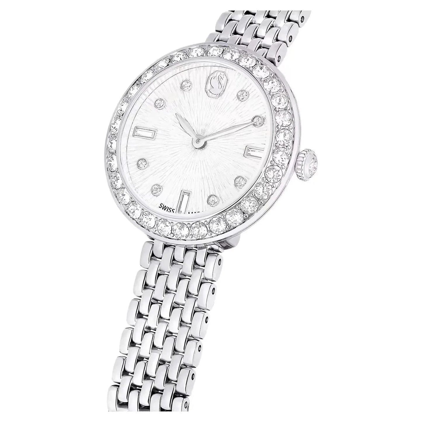 Swarovski Octea Chrono Faceted Crystal Bezel Silver Dial Silver Steel Women's Watch 5673022
