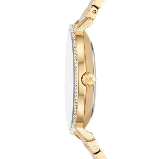 Michael Kors Quartz Mother of Pearl White Dial Gold Steel Strap Watch For Women - MK1065