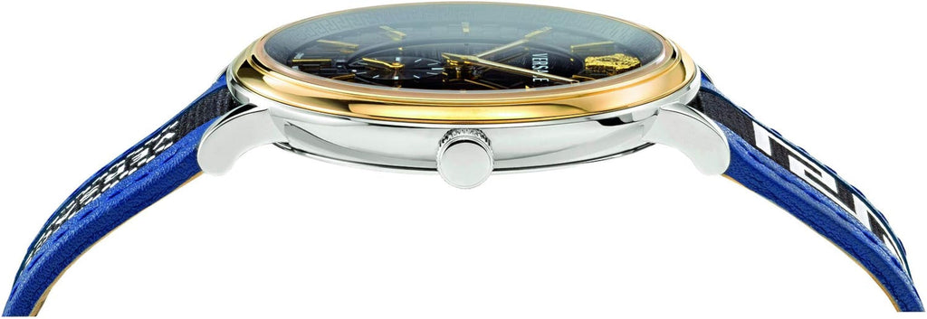 Versace V-Circle Black Dial Blue Leather Strap Watch for Men - VEBQ01419