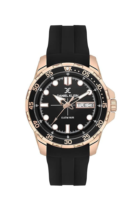 Daniel Klein Premium Day Date Window Black Dial and Silicone Strap Watch - DK.1.13911-6