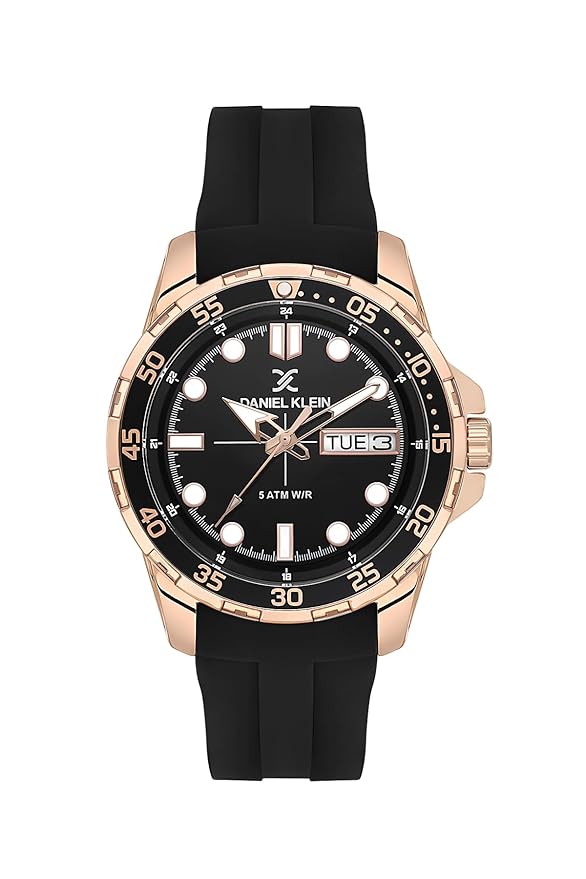 Daniel Klein Premium Day Date Window Black Dial and Silicone Strap Watch - DK.1.13911-6