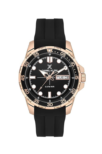 Daniel Klein Premium Day Date Window Black Dial and Silicone Strap Watch - DK.1.13911-6