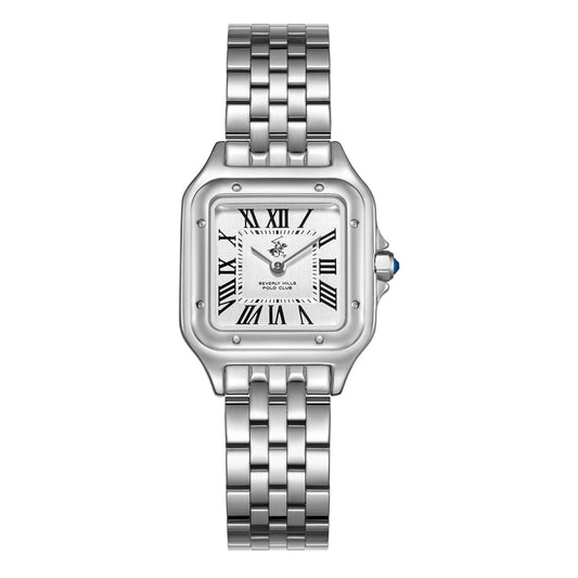 Beverly Hills Polo Club Roman Numeral All Silver Square Watch BP3755C.330
