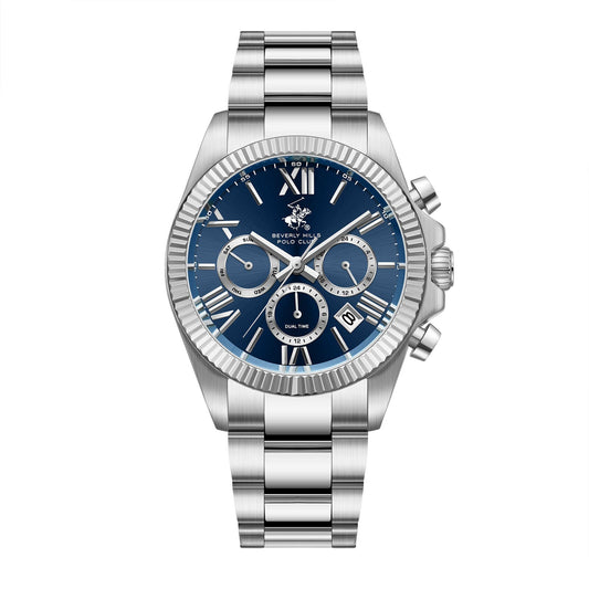 Beverly Hills Polo Club Dual Time Blue Dial Multifunction Silver Watch BP3874X.390