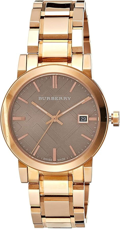 Burberry The City Check Stamped Sunray Brown Dial Rose Gold Stainless Steel Unisex BU9005