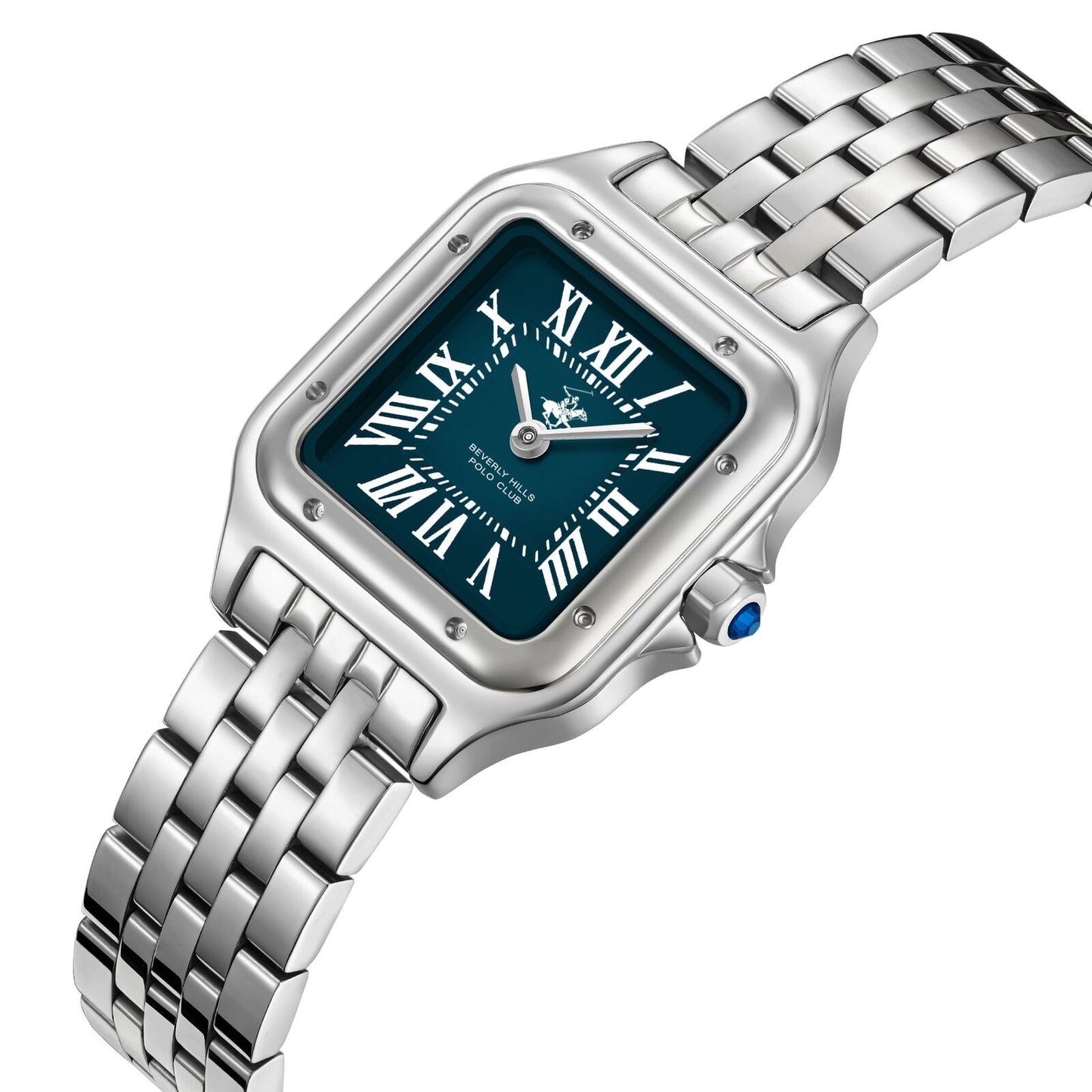 Beverly Hills Polo Club Roman Numeral Blue Dial Square Silver Watch BP3755C.370