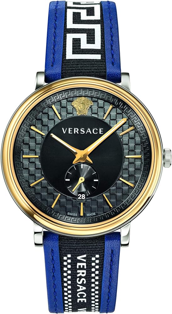 Versace V-Circle Black Dial Blue Leather Strap Watch for Men - VEBQ01419