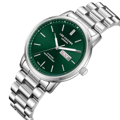 Lee Cooper Urian Day Date Window Green Dial Silver Watch - LC08236.370