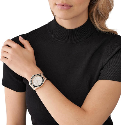 Michael Kors Everest Rose gold pavé dial Black Silicone Women's Watch - MK7358