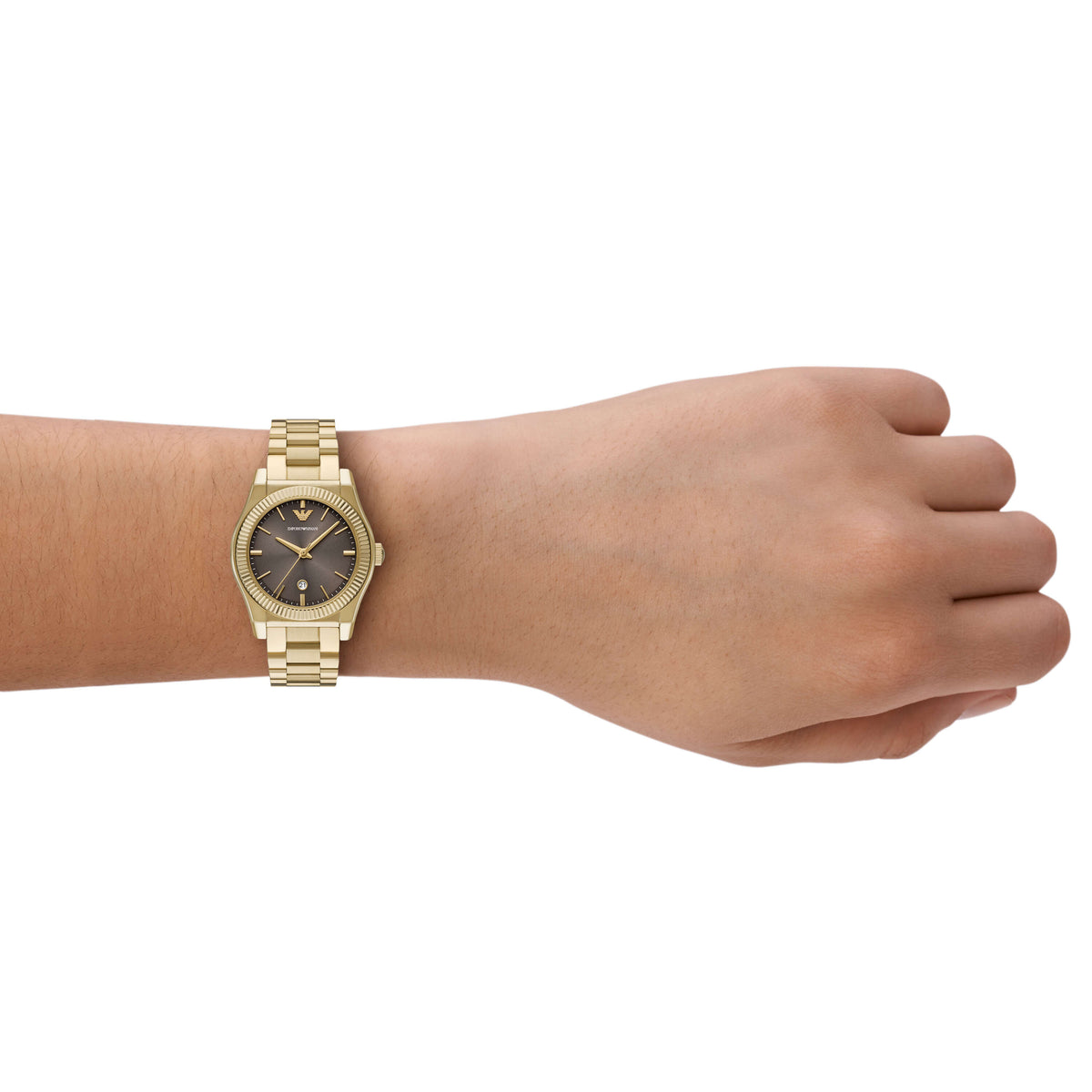 Emporio Armani Three-Hand Gold-Tone Brown Dial Stainless Steel Watch AR11700