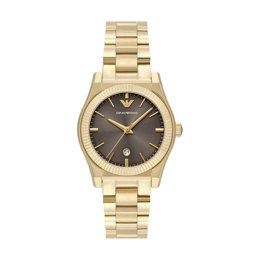 Emporio Armani Three-Hand Gold-Tone Brown Dial Stainless Steel Watch AR11700